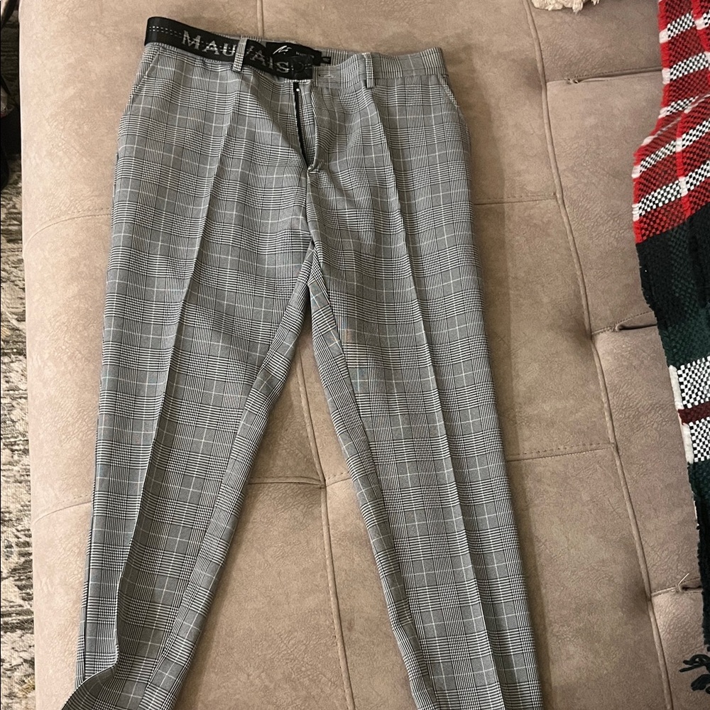 Gray Plaid Men's Dress Pants